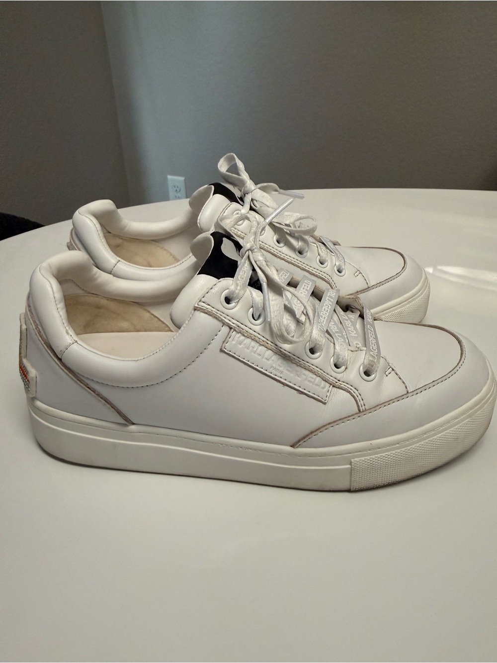 Karl Lagerfeld White Leather Low-Profile Sneakers